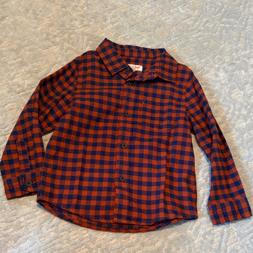 Cat & Jack Orange and Blue Checkered Button Down Shirt